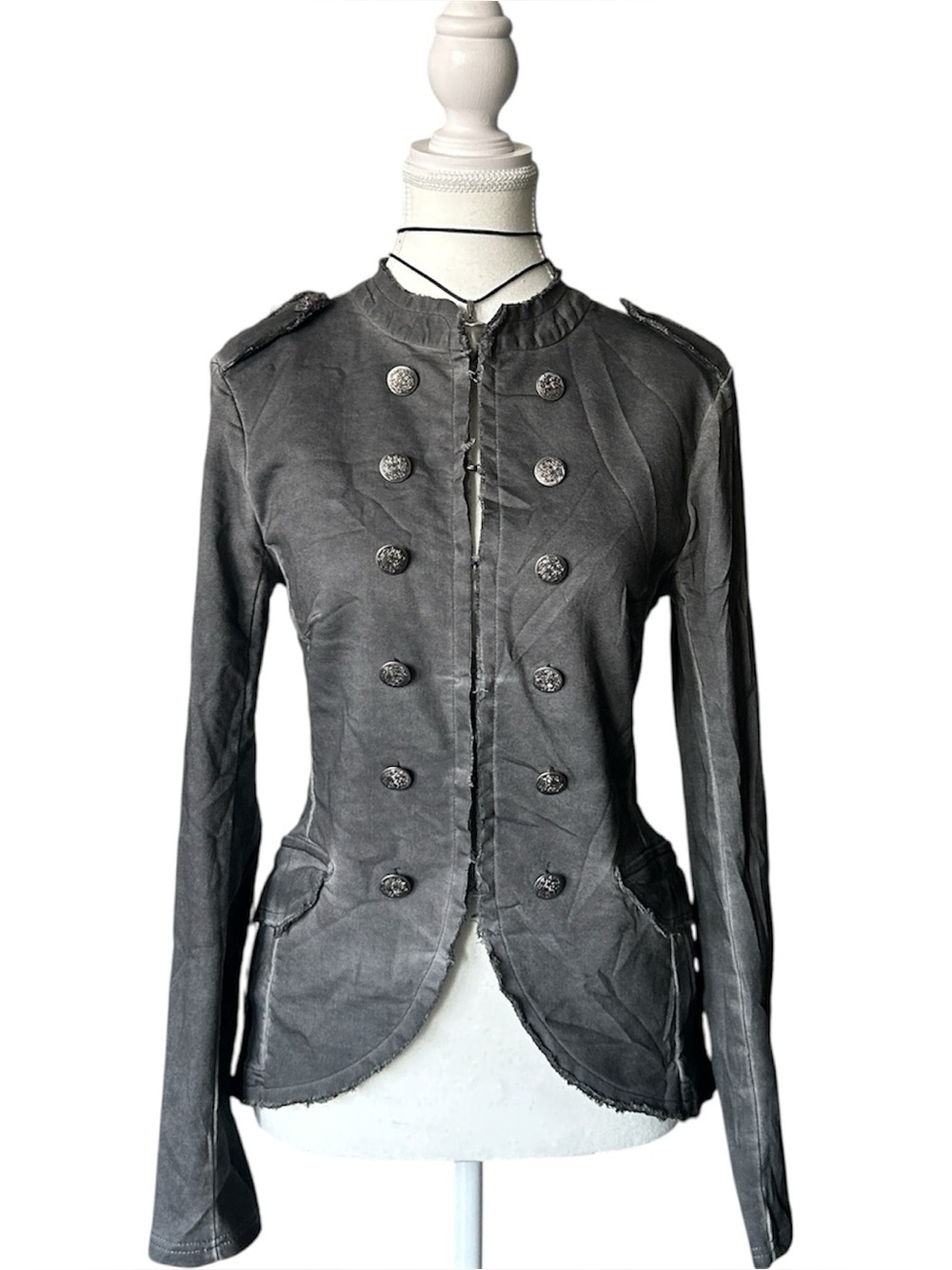 Y2K Grunge “Yest” Gray Napoleon Style Asymmetrical Long Sleeve Jacket